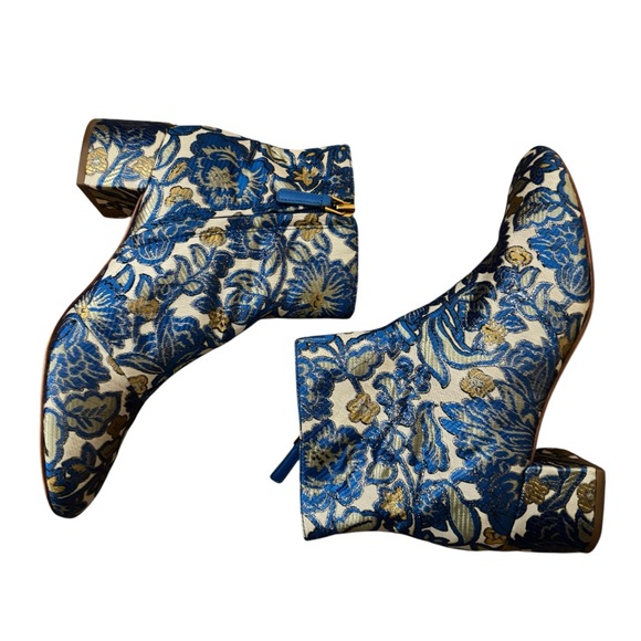 TORY BURCH Shelby Jacquard Blue Metallic Floral Booties Size 7 - Picture 5 of 13